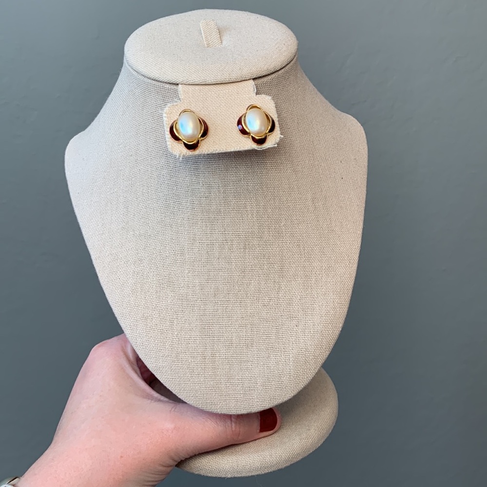 Authentic Vintage Givenchy Faux Pearl Stud Earrings - Picture 3 of 14